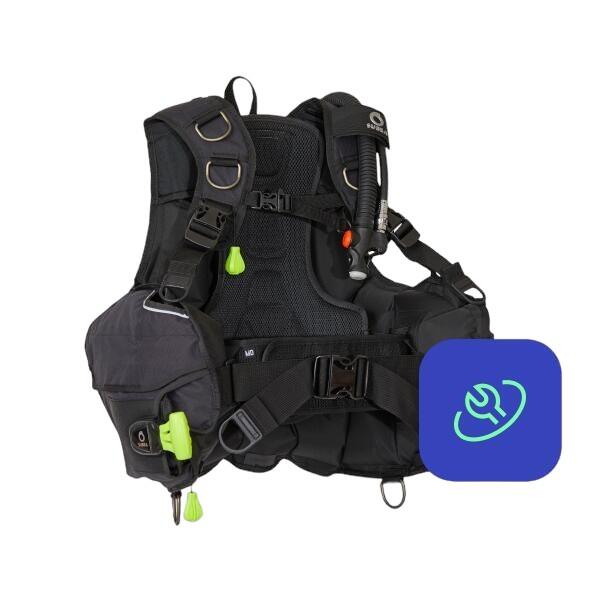 Duikflessen, duikhorloge en trimvest reparatie