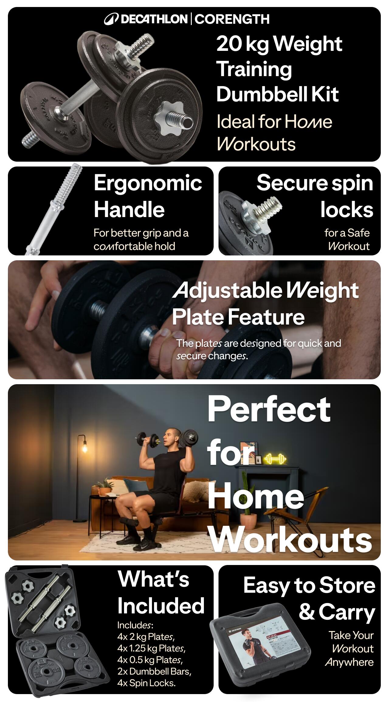 Decathlon 20kg dumbbell hotsell