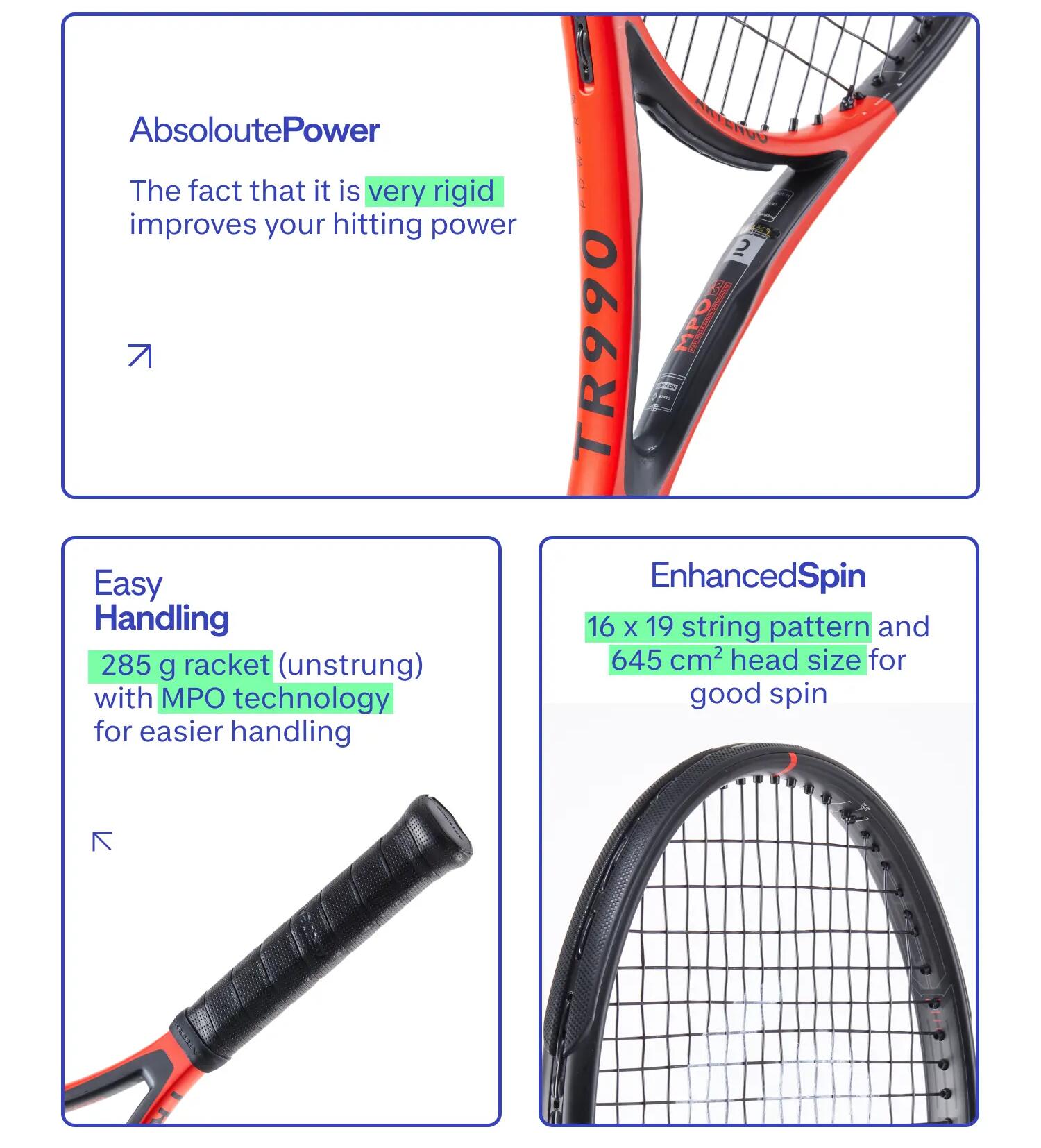 Power G Rackets Adult Tennis Racket Power Pro TR990 300g - Red/Black