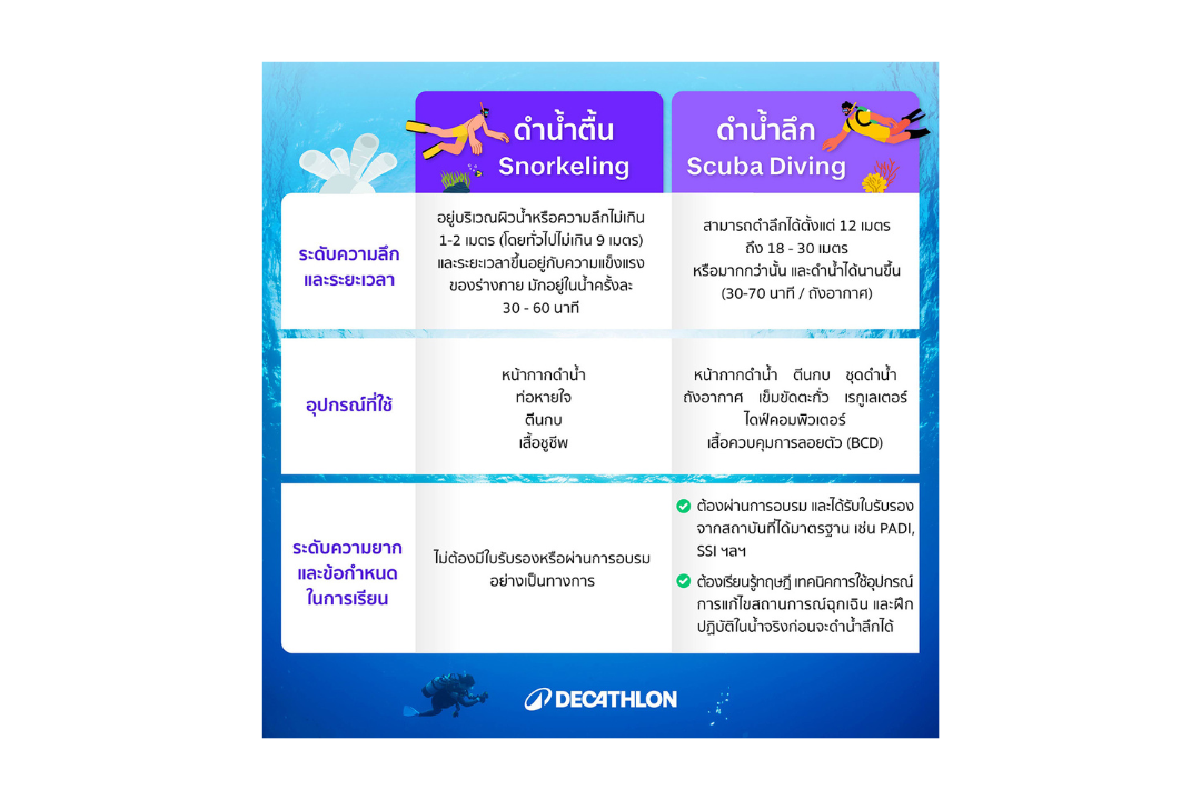 Snorkeling และ Scuba Diving แตกต่างกันอย่างไร