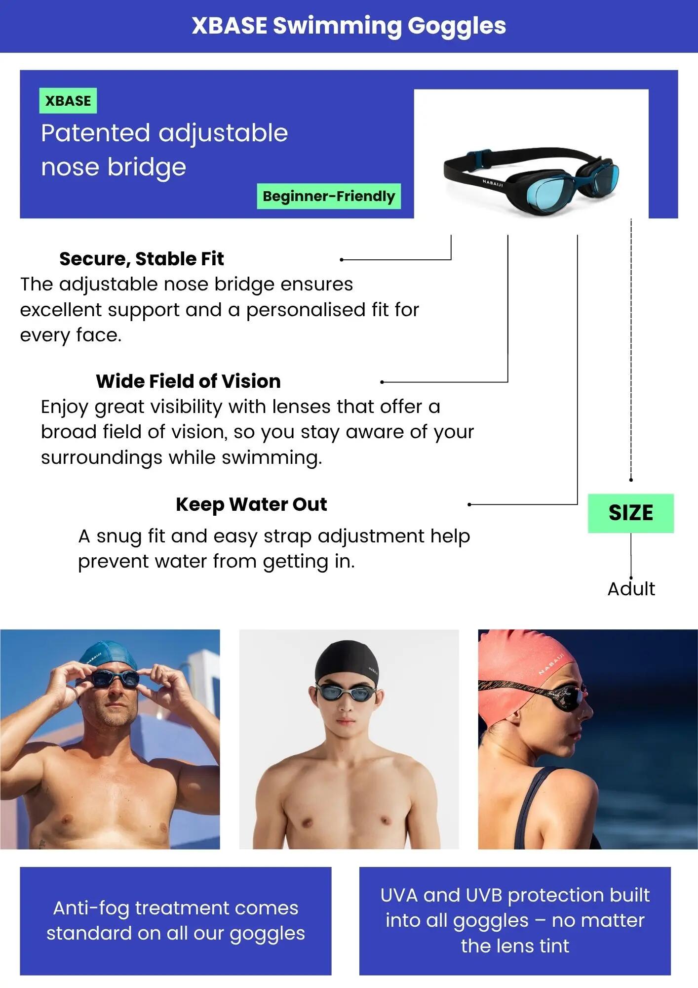 Swimming goggles Size L Xbase black white blue tinted lenses