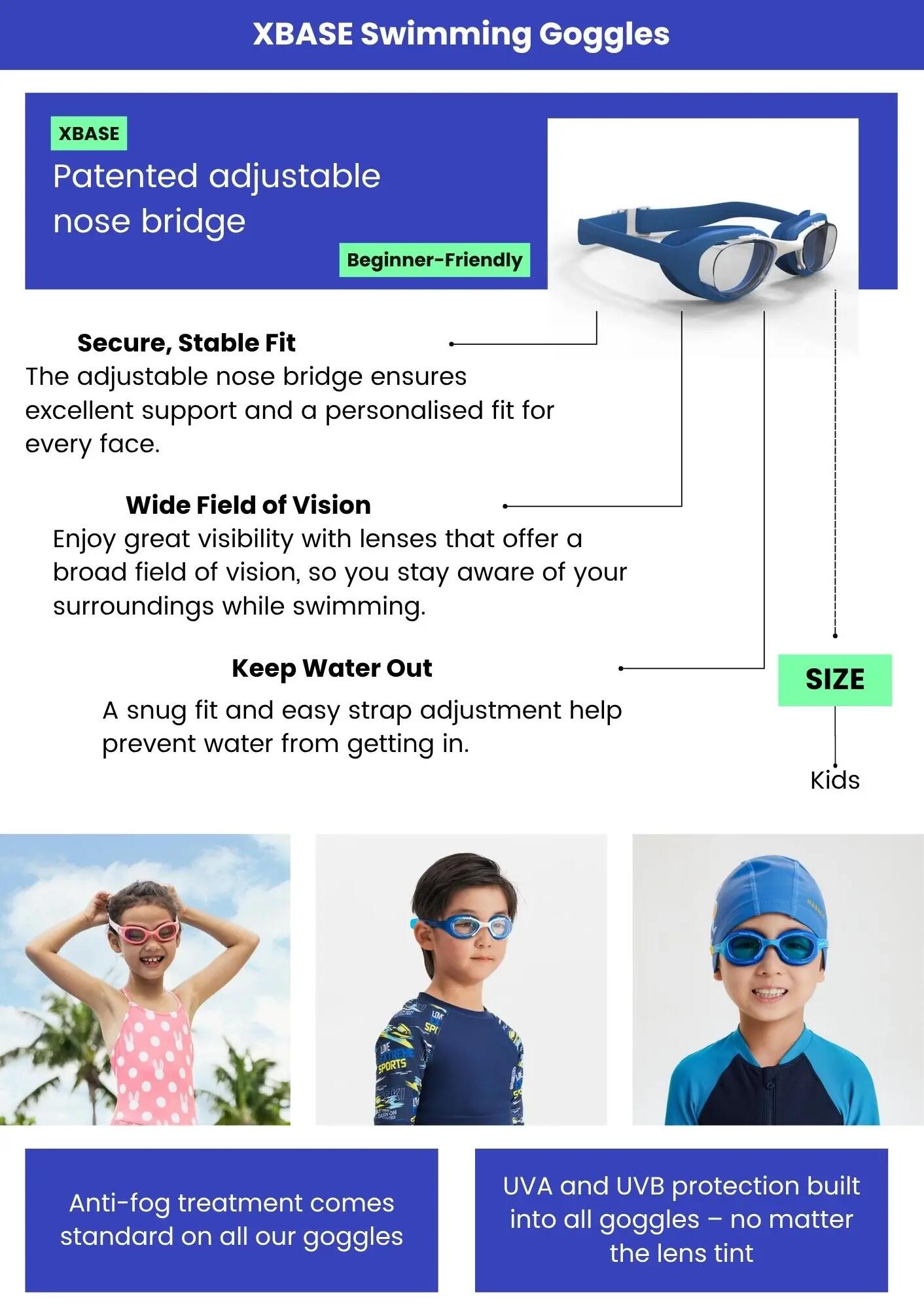 Swimming goggles XBASE Clear lenses Kids' size Blue yellow