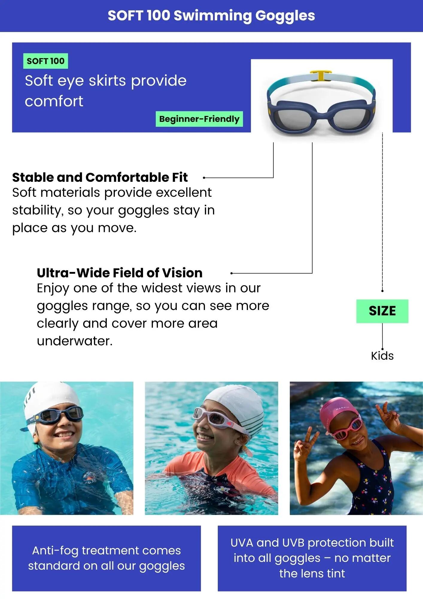 Kids' Swimming Goggles Clear Lens 100 Soft