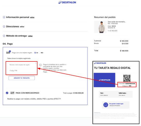 Paso 2 para pagar con tarjeta regalo