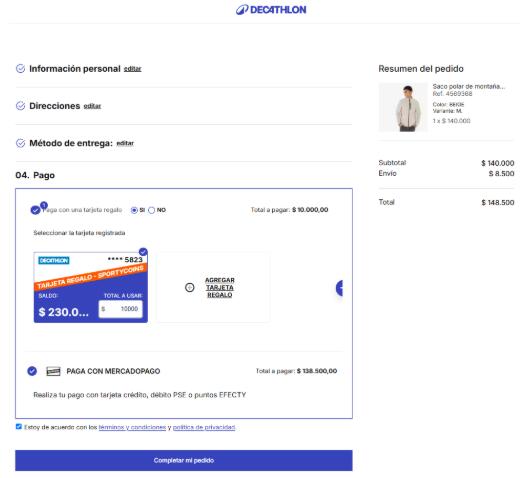 Paso 3 para pagar con tarjeta regalo