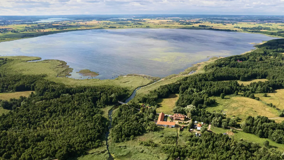 Krajobraz Mazur przedstawiający Jezioro Łuknajno