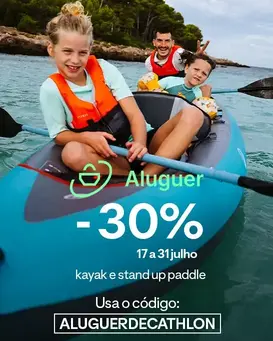 -30% no Aluguer de Kayak e Stand Up Paddle