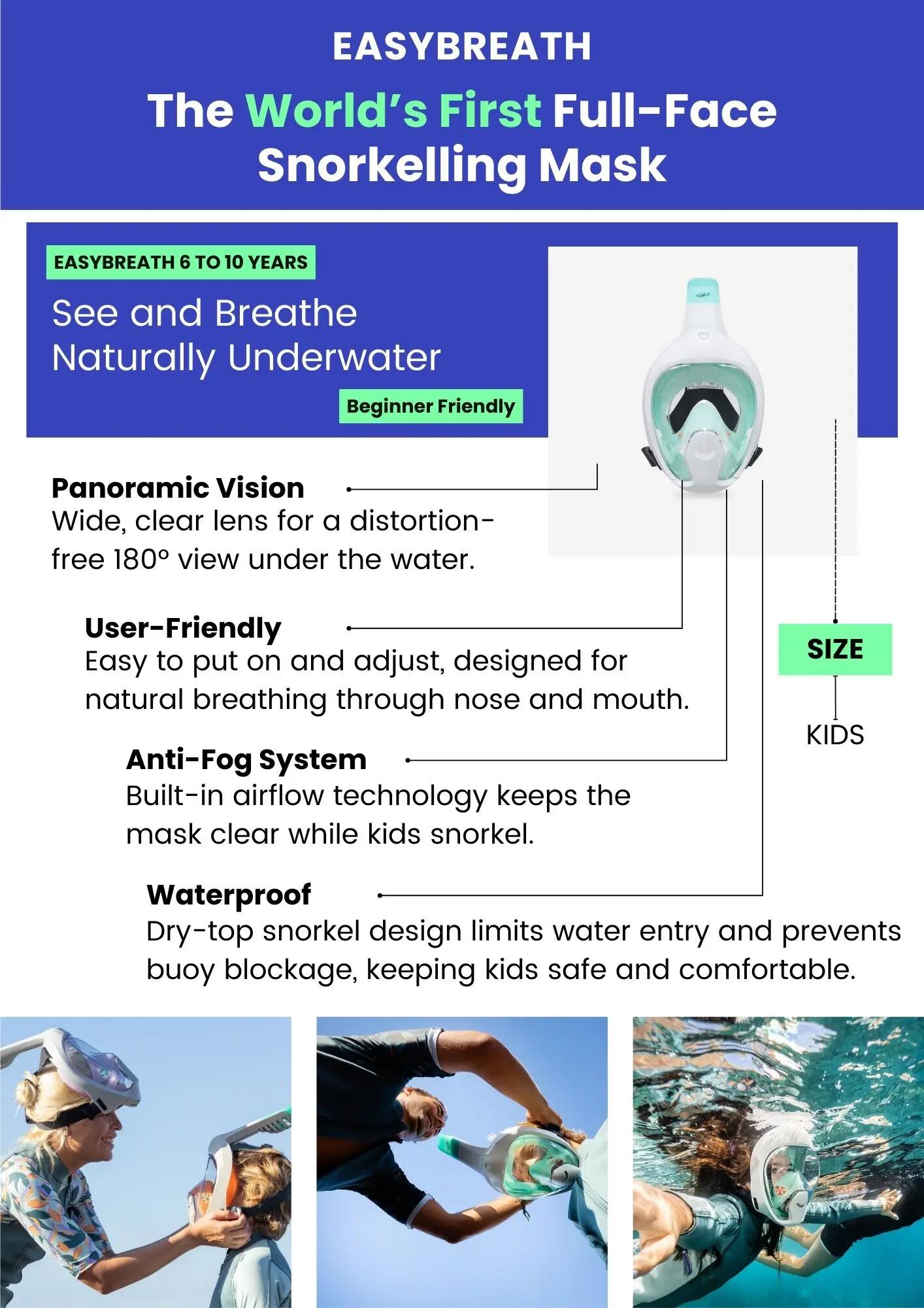 Kids Easybreath snorkelling surface mask XS (6-10 years) BAG khaki and ...