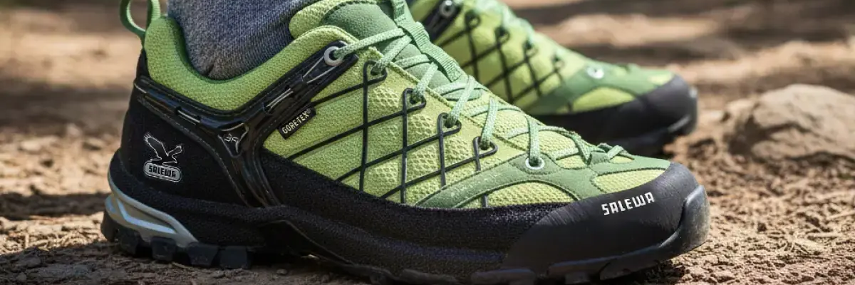 Osoba stojąca w plenerze w butach trekkingowych firmy Salewa