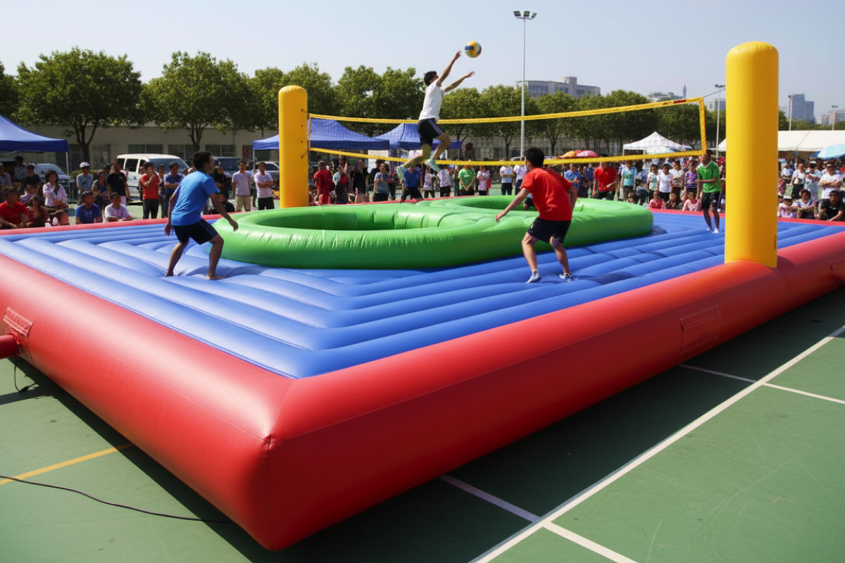 Mężczyźni grający w bossaball