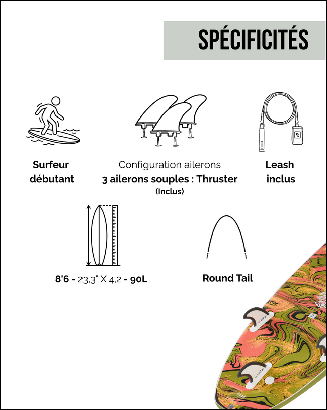 Planche de surf en mousse 8’6" - 500