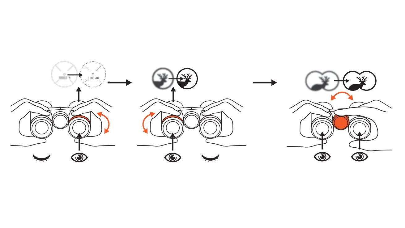 Schéma du réglage du réticule et de la dioptrie des jumelles LRF 1000M
