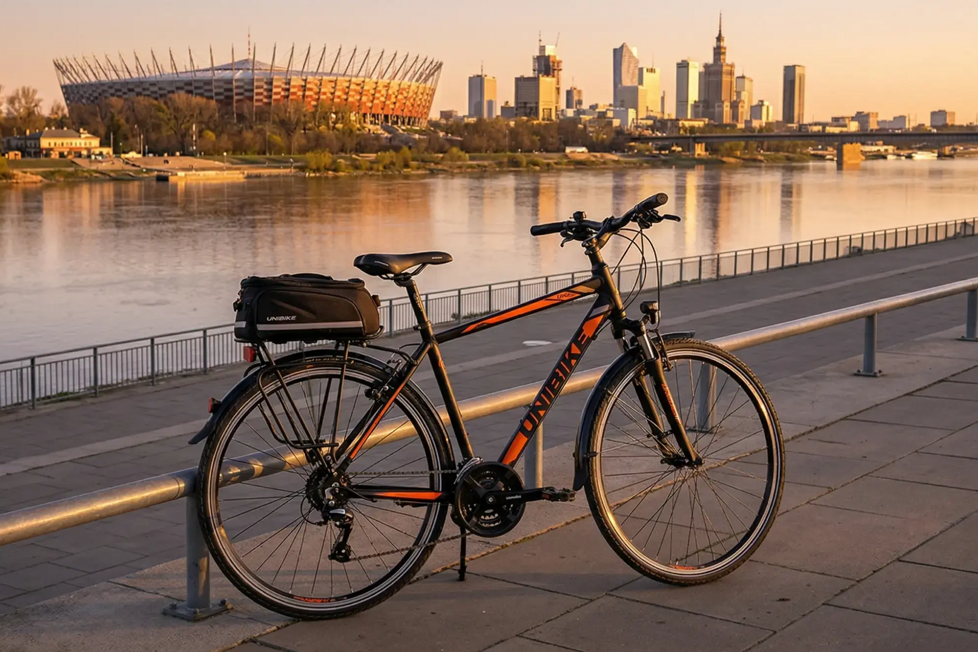 Rower Unibike stojący na chodniku