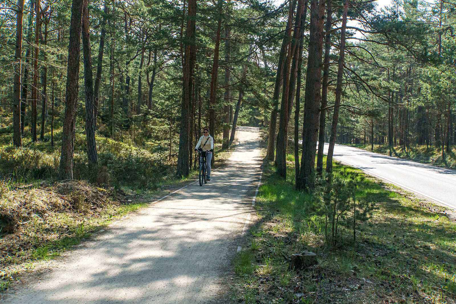 Kobieta jadąca rowerem po ścieżce rowerowej
