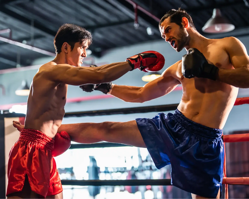 Mężczyźni trenujący savate na ringu