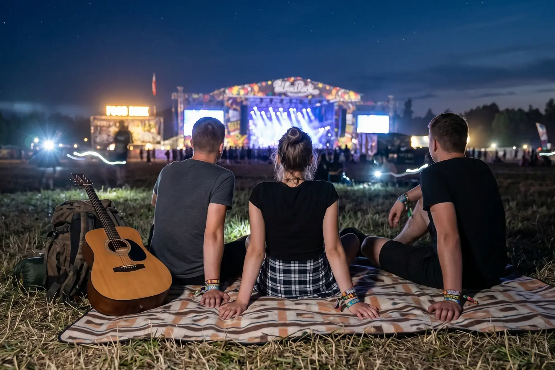 Ludzie siedzący na kocu podczas festiwalu Pol'and'Rock