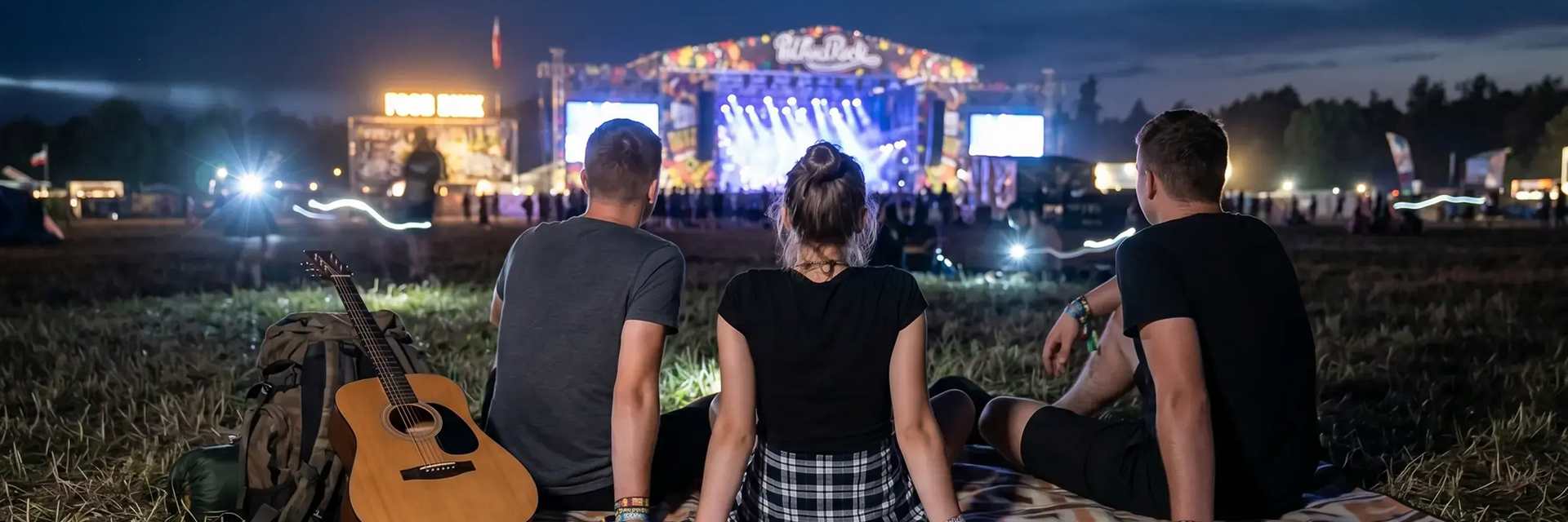 Ludzie siedzący na kocu podczas festiwalu Pol'and'Rock