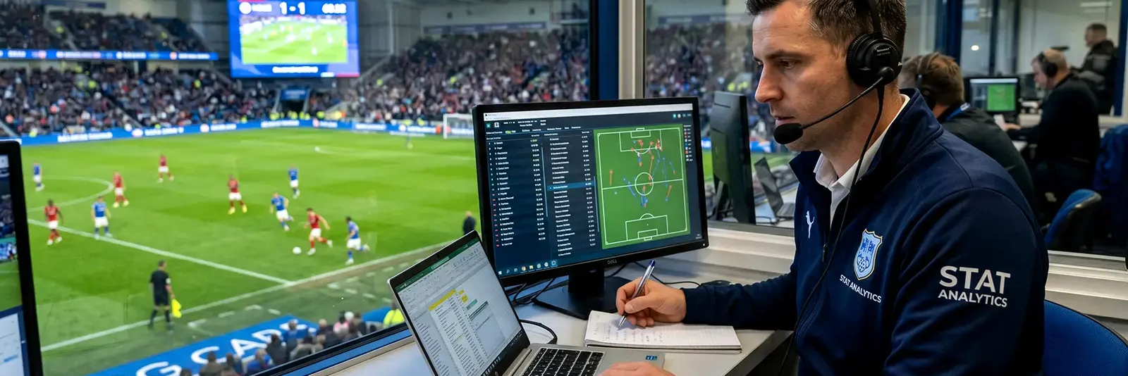Analityk piłkarski obserwujący mecz