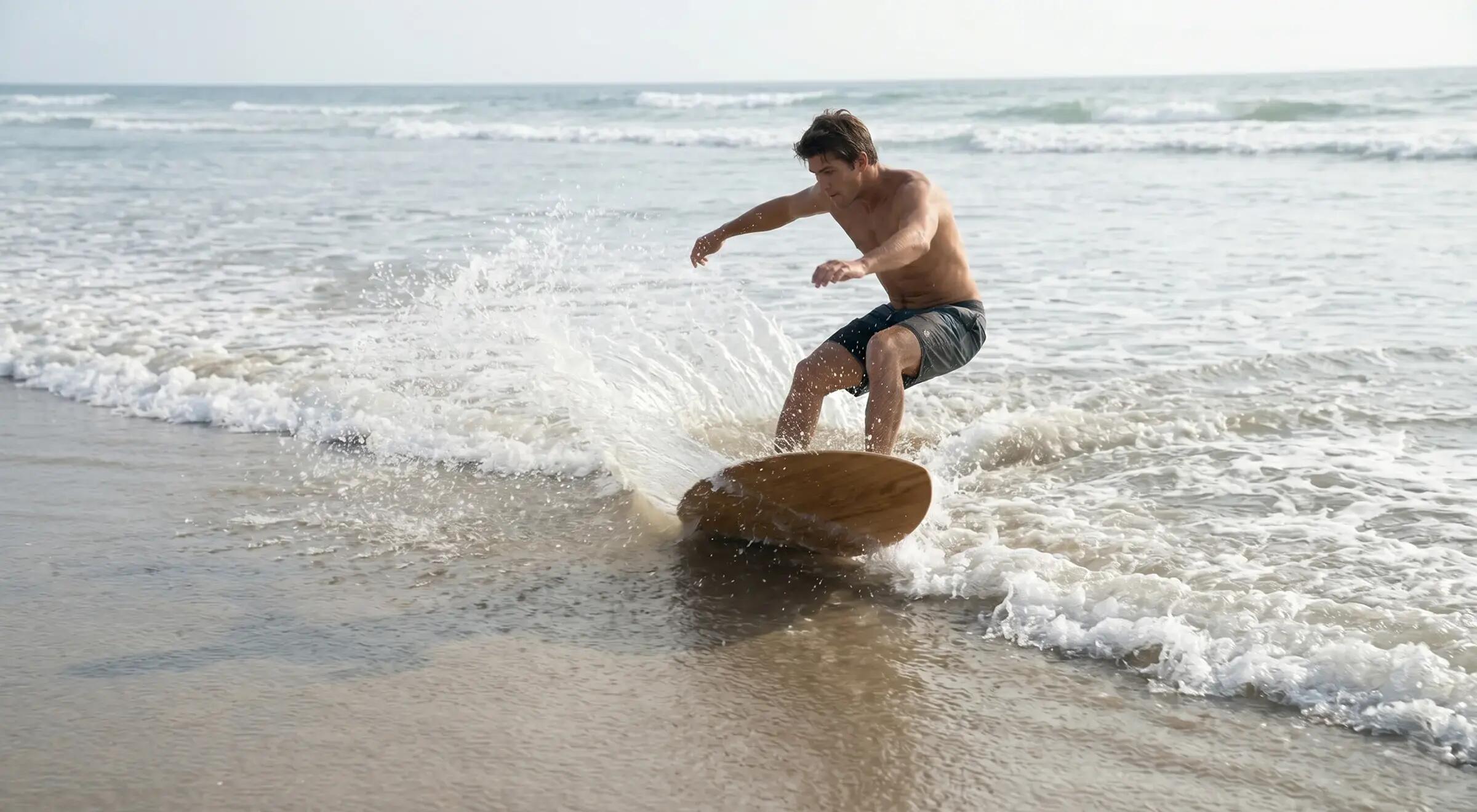 Mężczyzna trenujący skimboarding