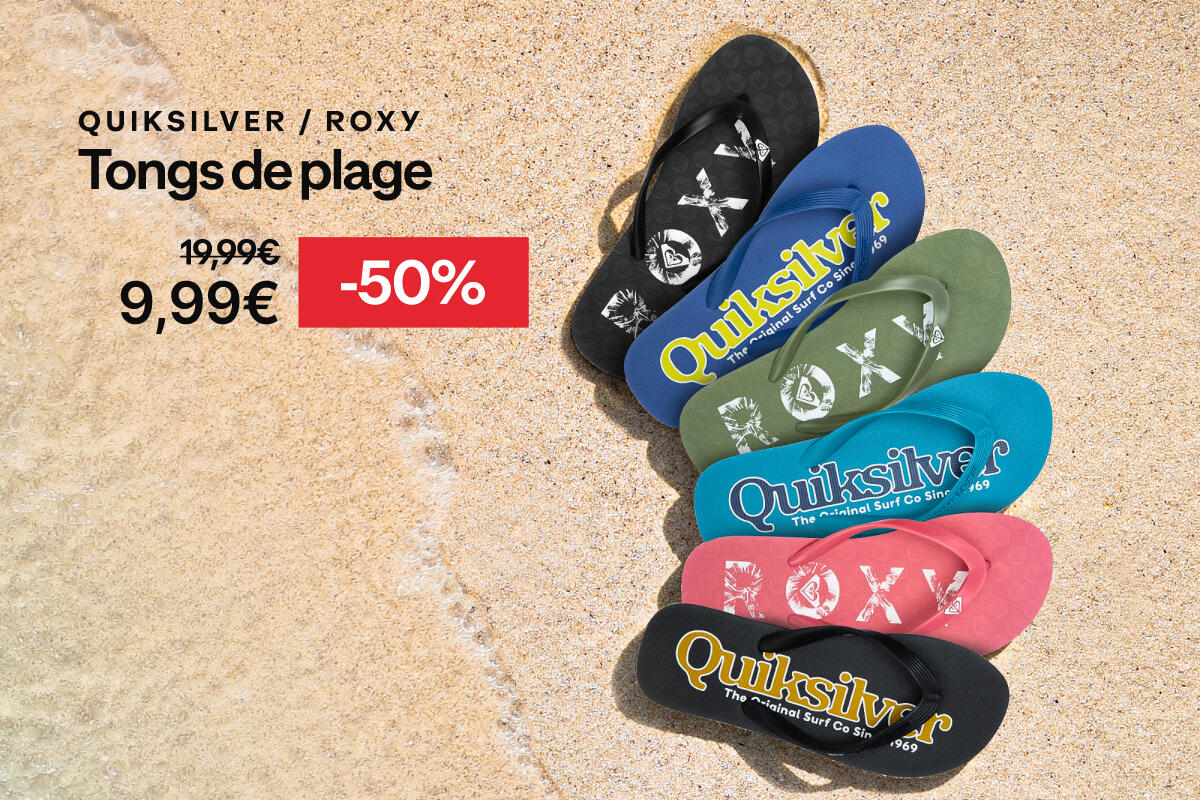 Quicksilver et Roxy : tongs de plage à -50% soit 9,99€ au lieu de 19,99€
