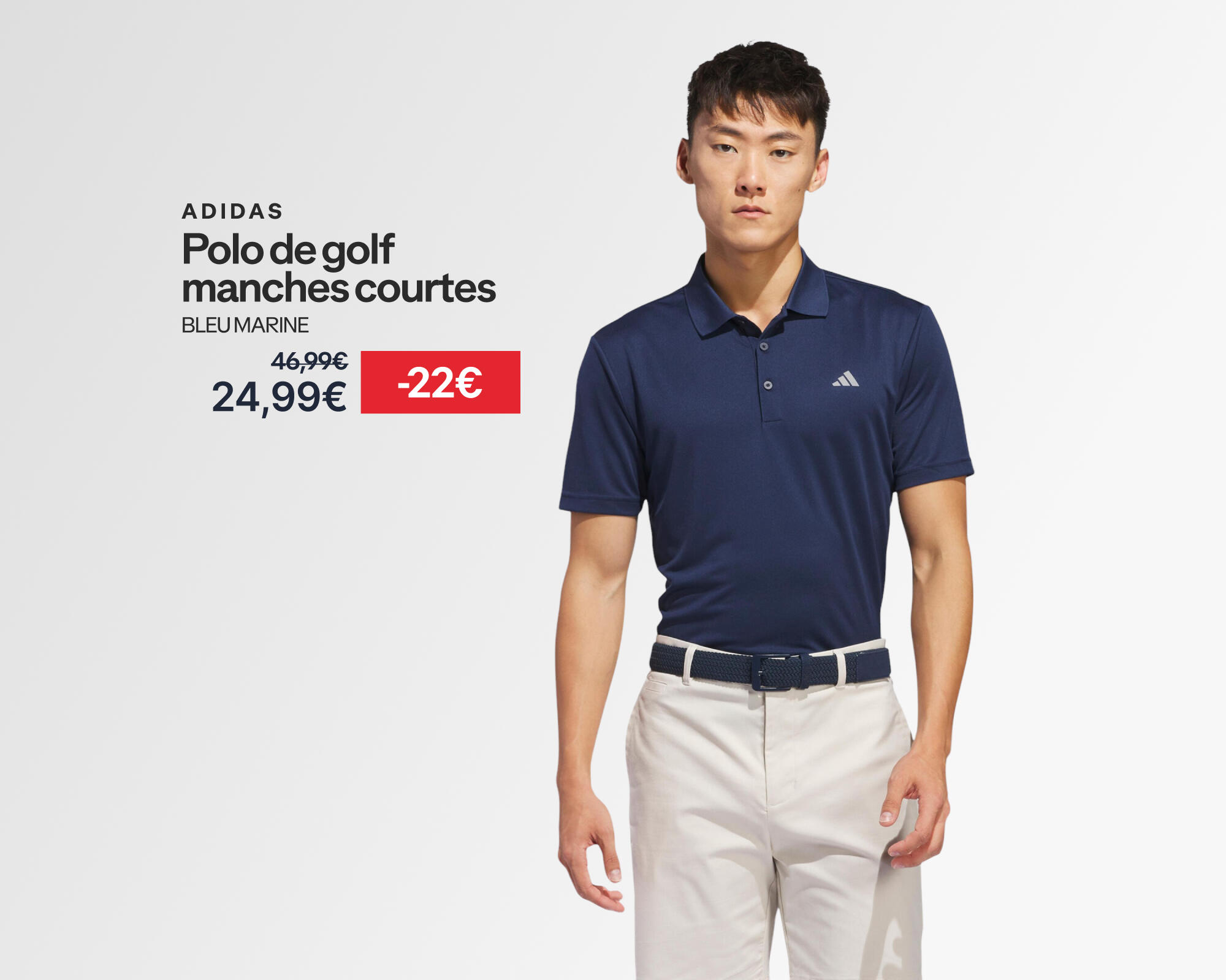 Adidas : polo de golf manche courtes bleu marine à -22€ soit 24,99€ au lieu de 46,99€