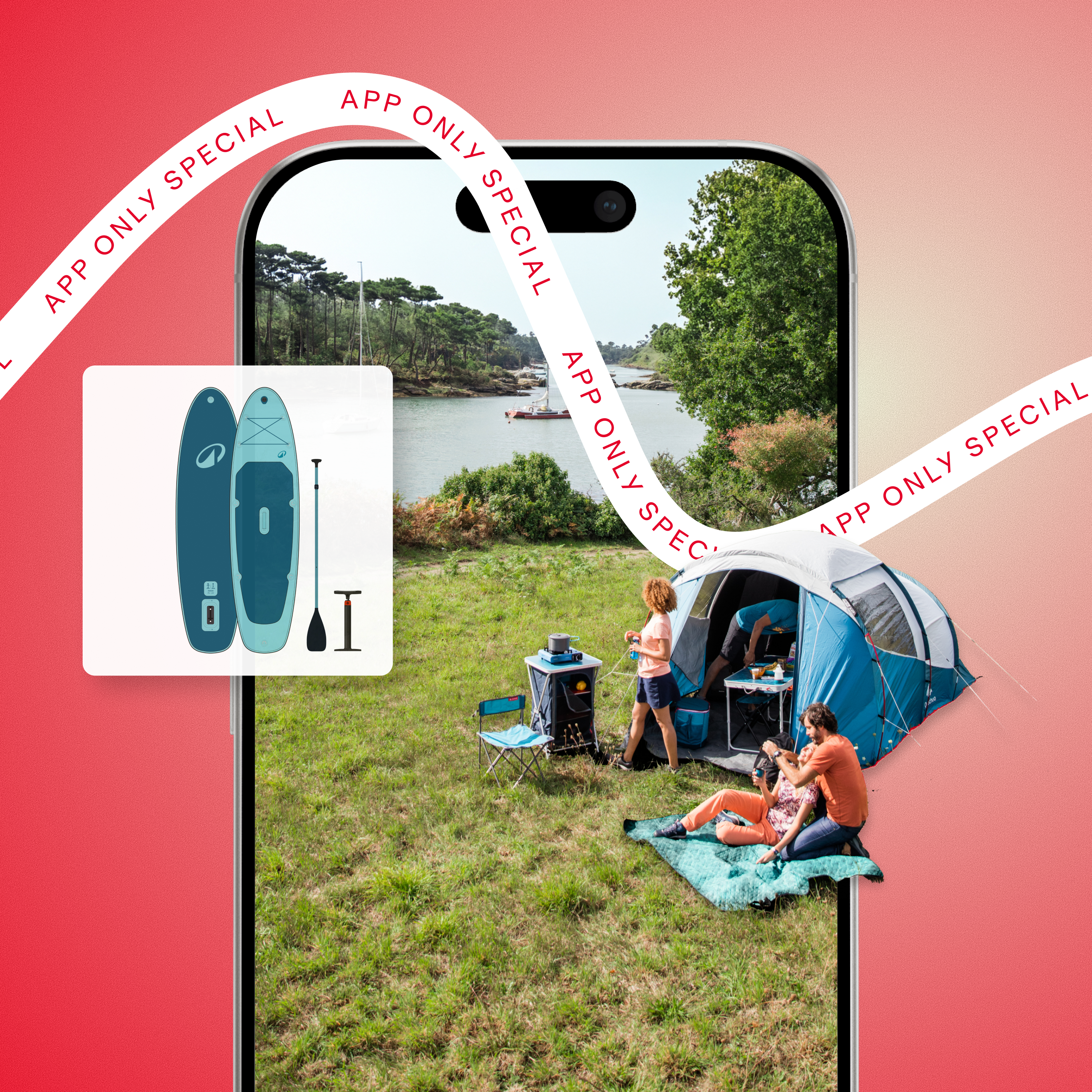 App Only Special: Handy auf dem ein Bild ist wo Menschen am See zelten