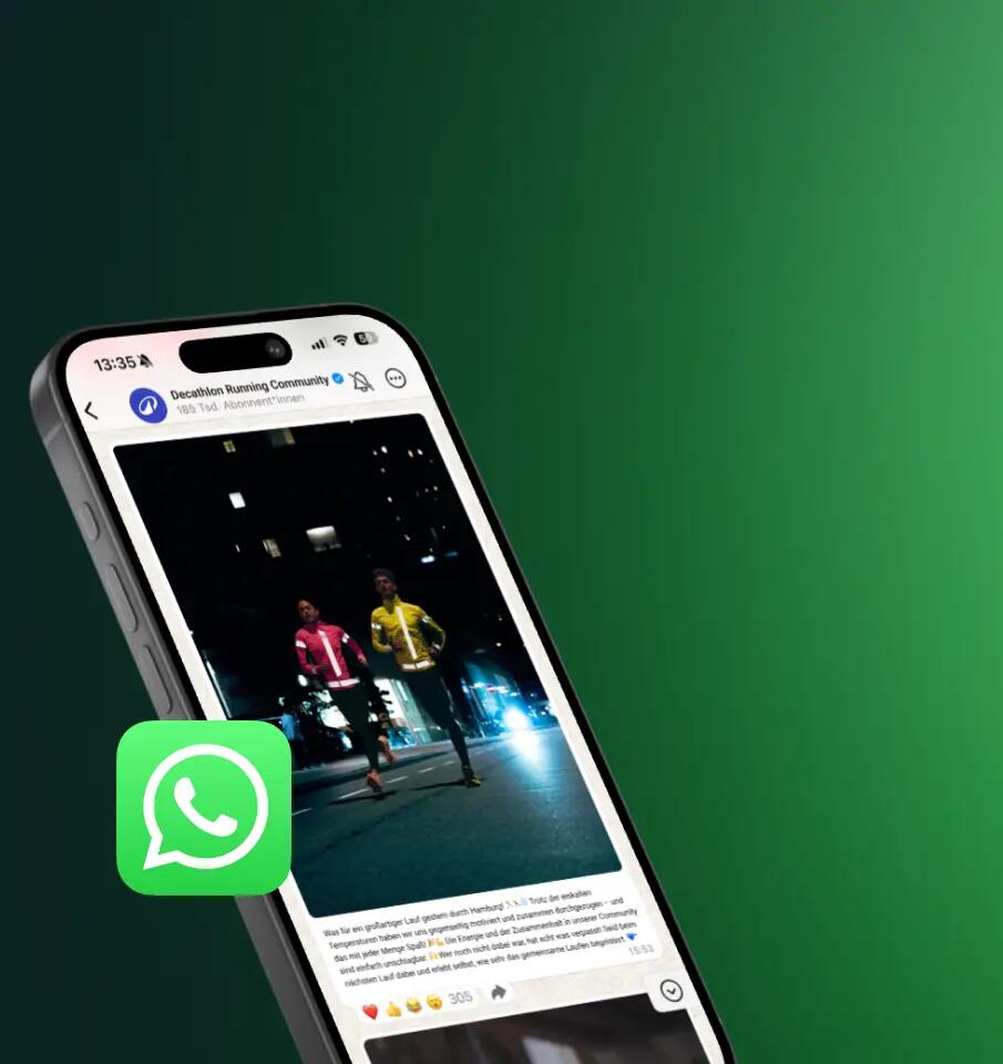 ein grüner Hintergrund mit einem generischen Smartphone, es ist das WhatsApp Logo zu sehen