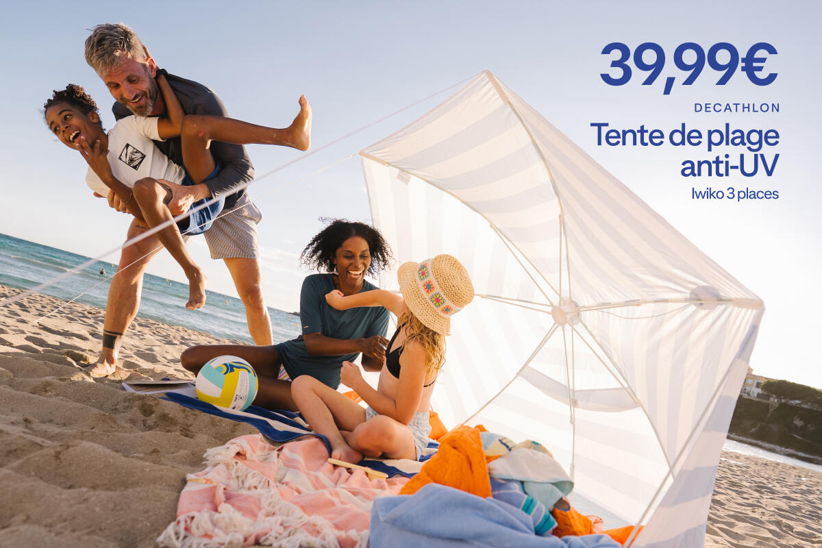 DECATHLON Tente de plage anti UV UPF50+ 3 places IWIKO Bleu rêve 39,99€