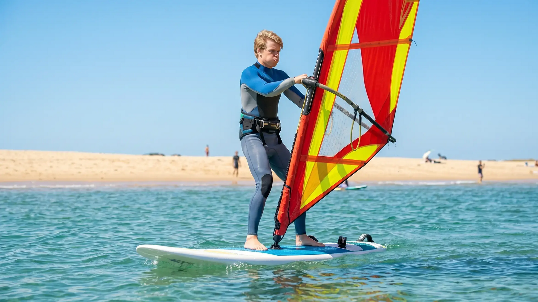 Mężczyzna trenujący windsurfing