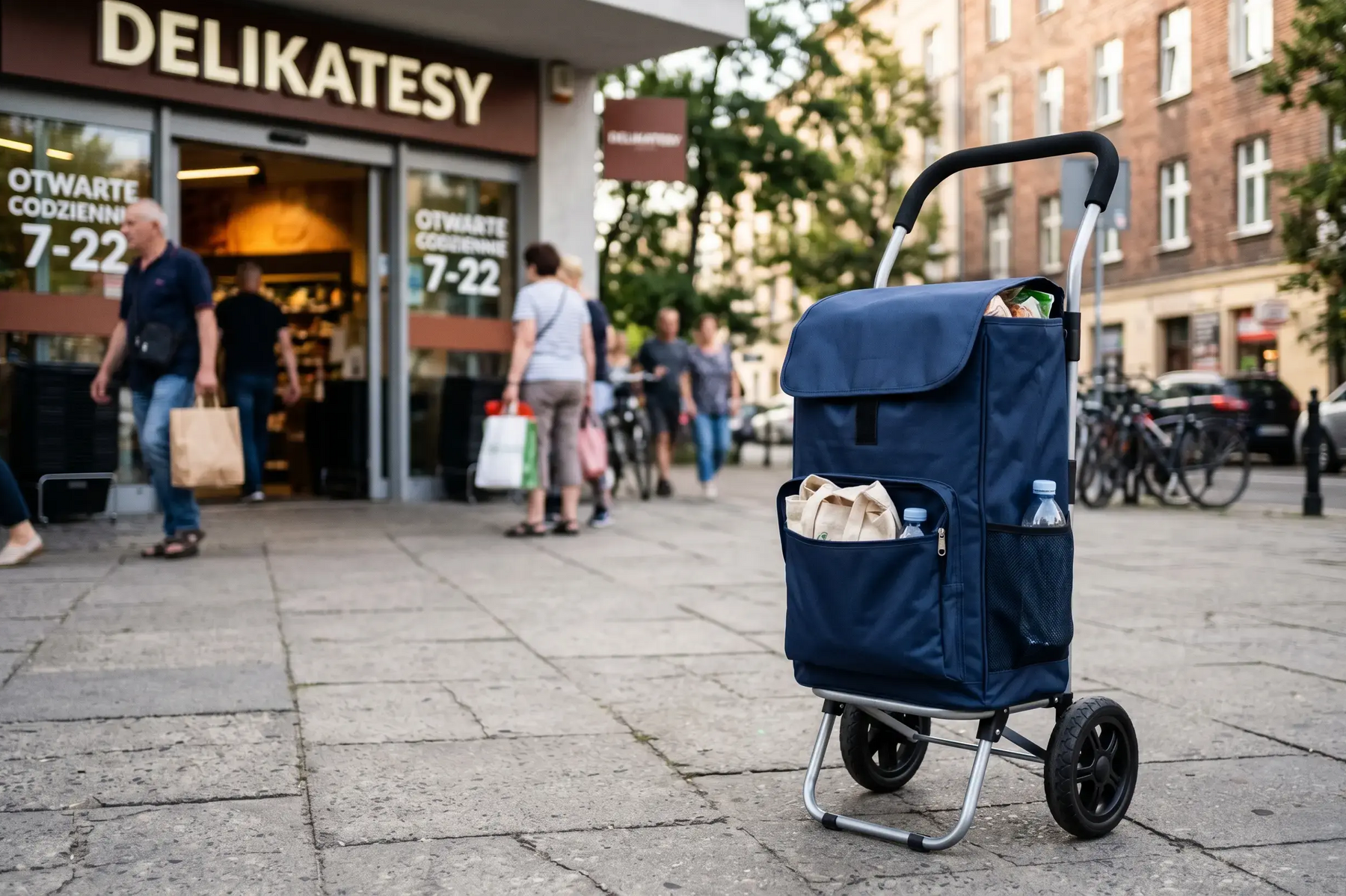 Wózek na zakupy stojący na chodniku