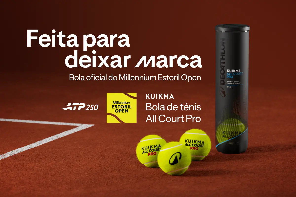 Banner informativo bola oficial estoril open é da decathlon