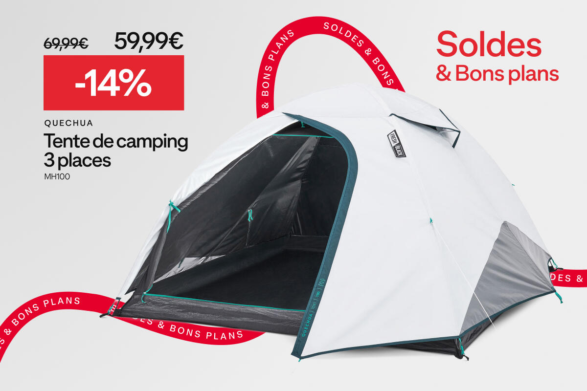 Soldes & bons plans : QUECHUA Tente de camping 3 places, MH100 Fresh & Black à -14% soit 59,99 € au lieu de 69,99 €