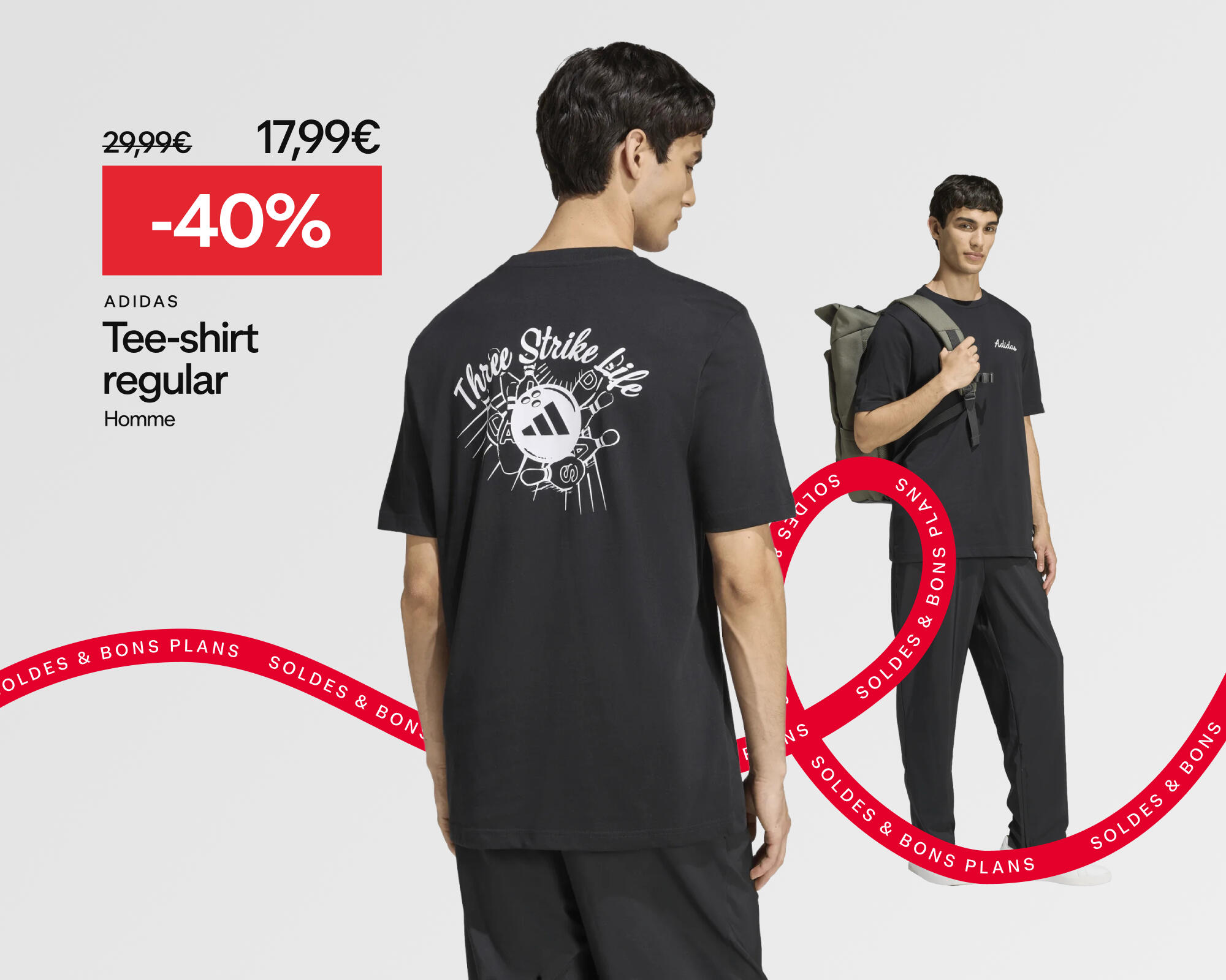 Soldes & bons plans : Adidas. Tees-shirt regular homme à -40% soit 17,99€ au lieu de 29,99€