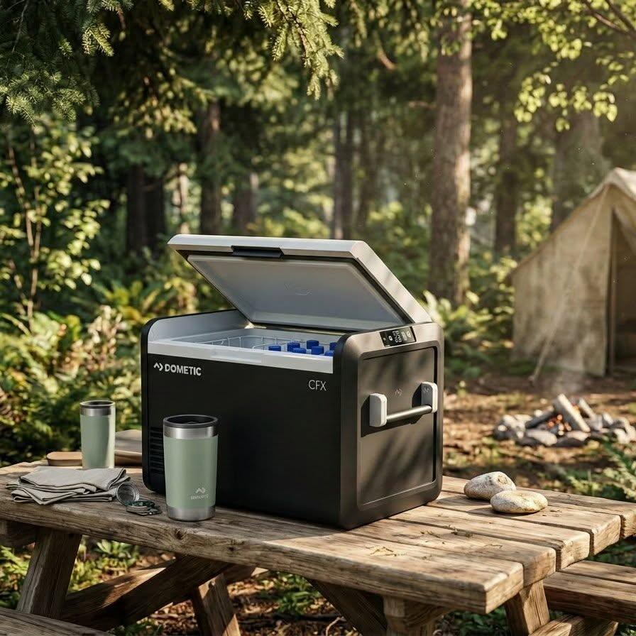 Glacière sur un banc de picknick