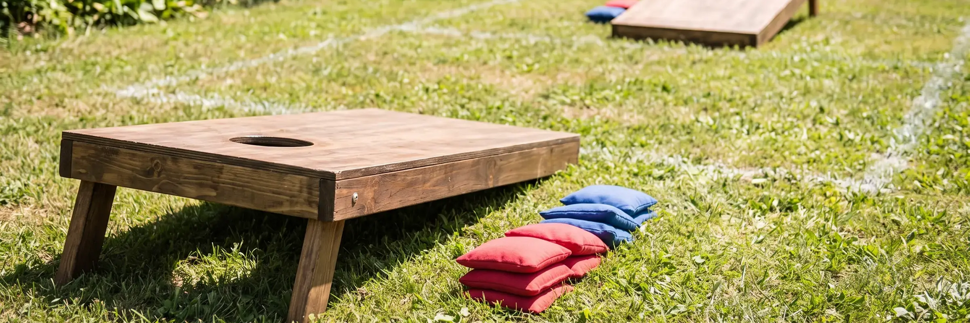 Zestaw do cornhole leżący na trawie