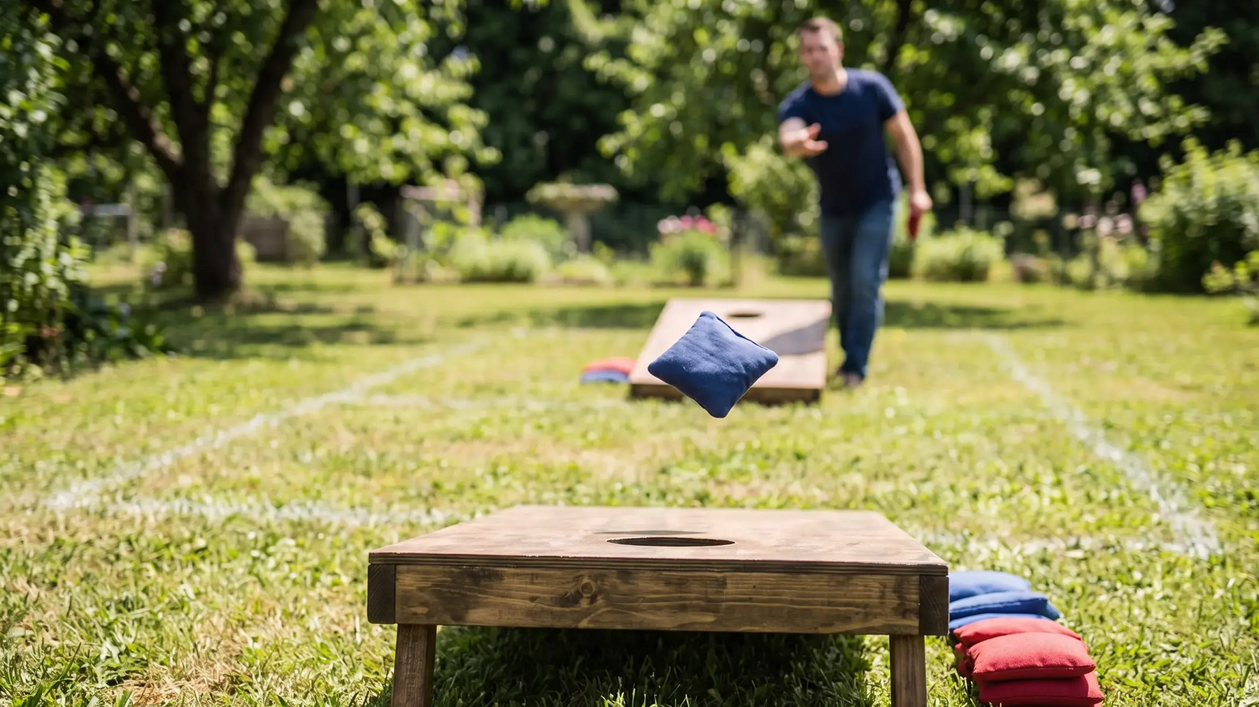 Mężczyzna grajacy w cornhole
