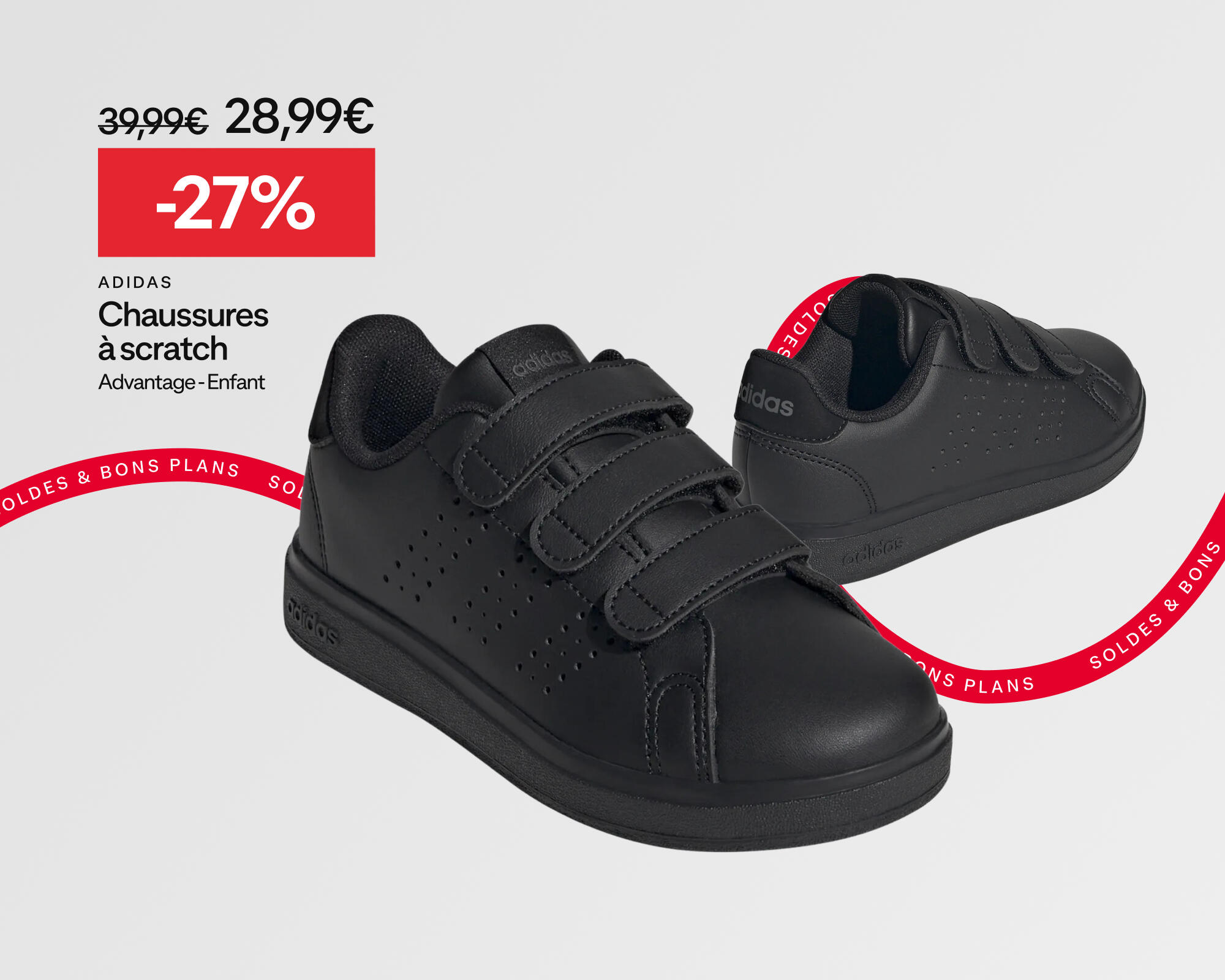 Soldes & bons plans : Adidas. Chaussures à scratch advantage - enfant à -27% soit 28,99€ au lieu de 39,99€