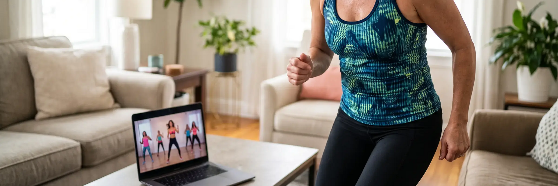 Kobieta ćwicząca zumbę fitness online w domu