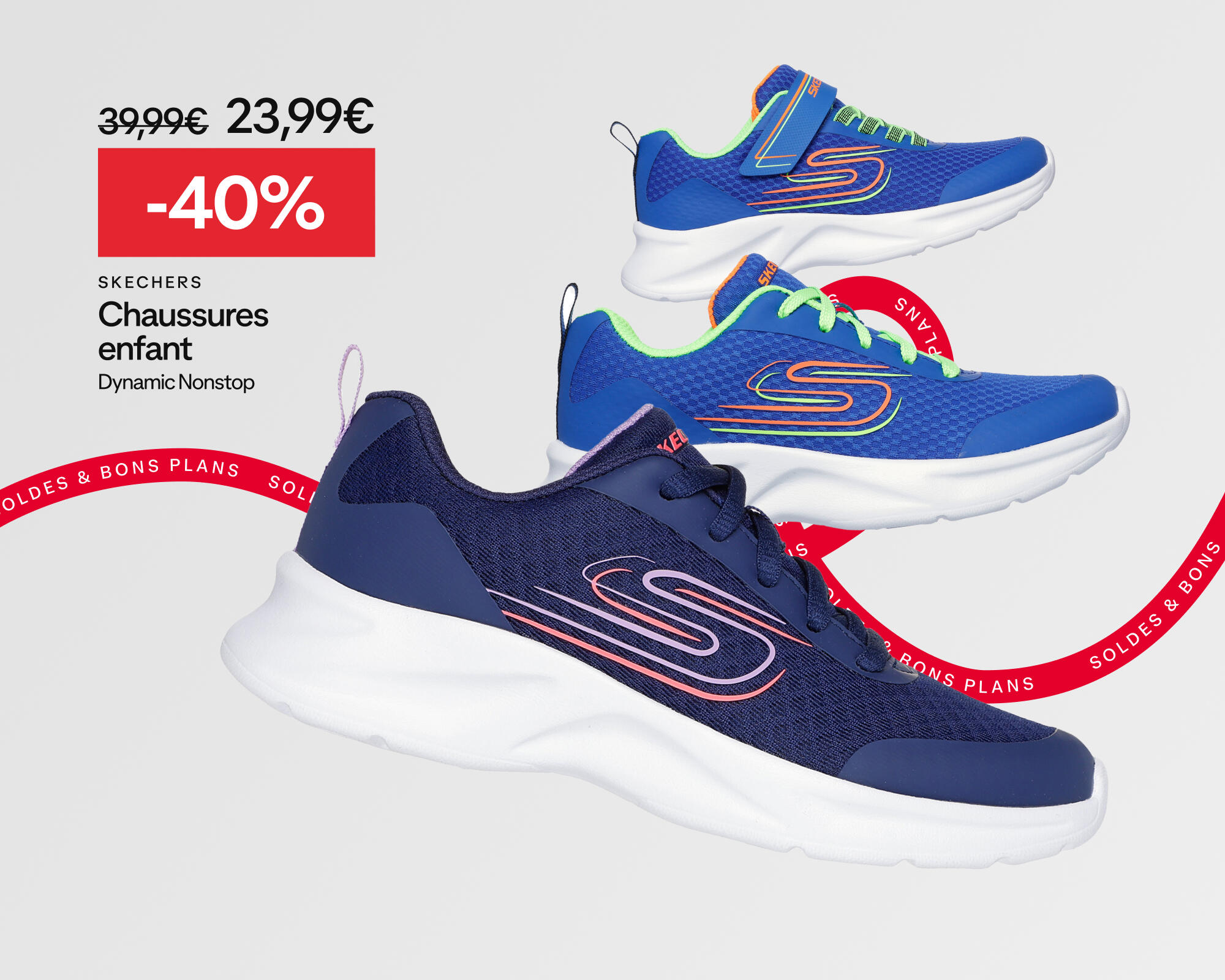 Soldes & bons plans : Skechers. Chaussures enfant dynamic non stop à -40% soit 23,99€ au lieu de 39,99€
