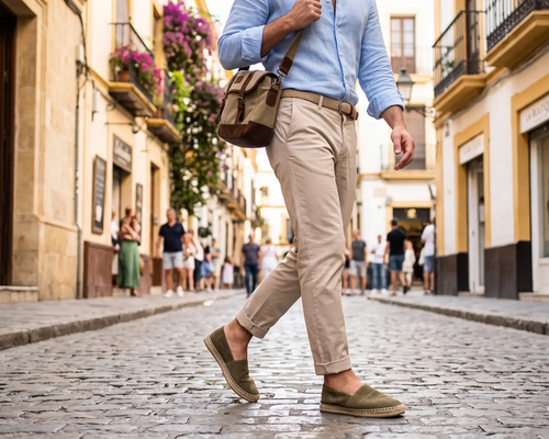 Mężczyzna w espadrylach na mieście