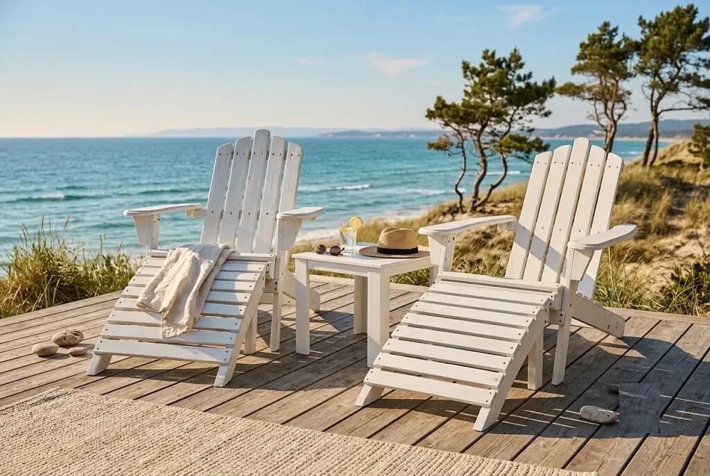 Two sun loungers overlooking the beach and ocean