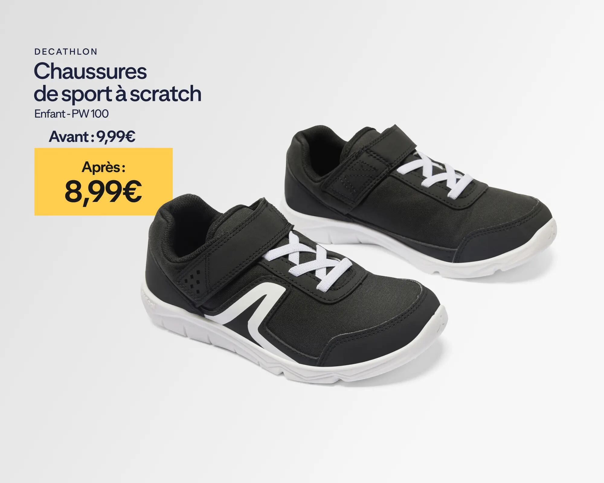 Chaussures de sport à scratch enfant, PW 100 noir à -10% soit 8,99€ au lieu de 9,99€