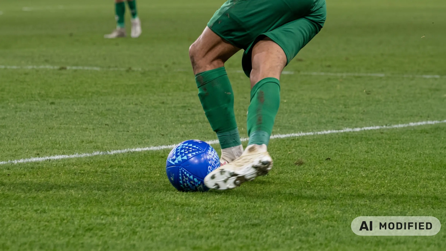 Mężczyzna wykonujący trick rabona na boisku