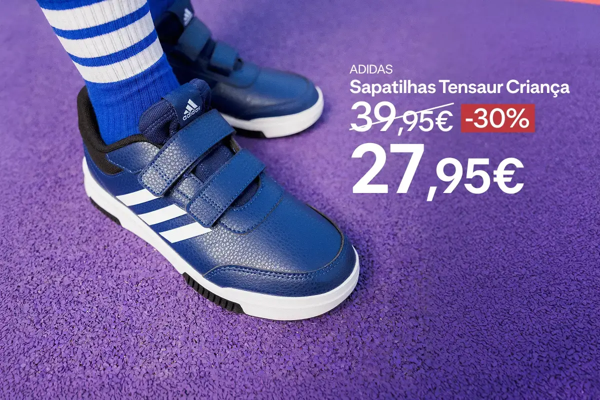 Sapatilhas Adidas Tensaur Criança em azul com 30% de desconto, agora apenas 27,95€.