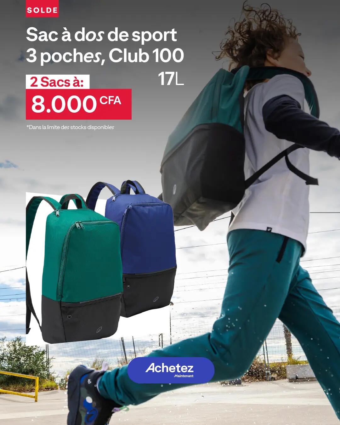 Sac à dos de sport 3 poches Club 100
