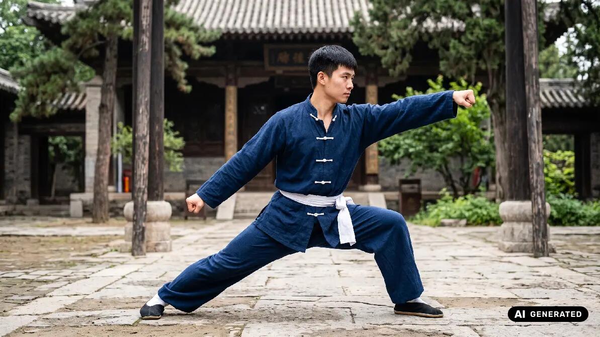 Mężczyzna trenujący kung fu choy li fut