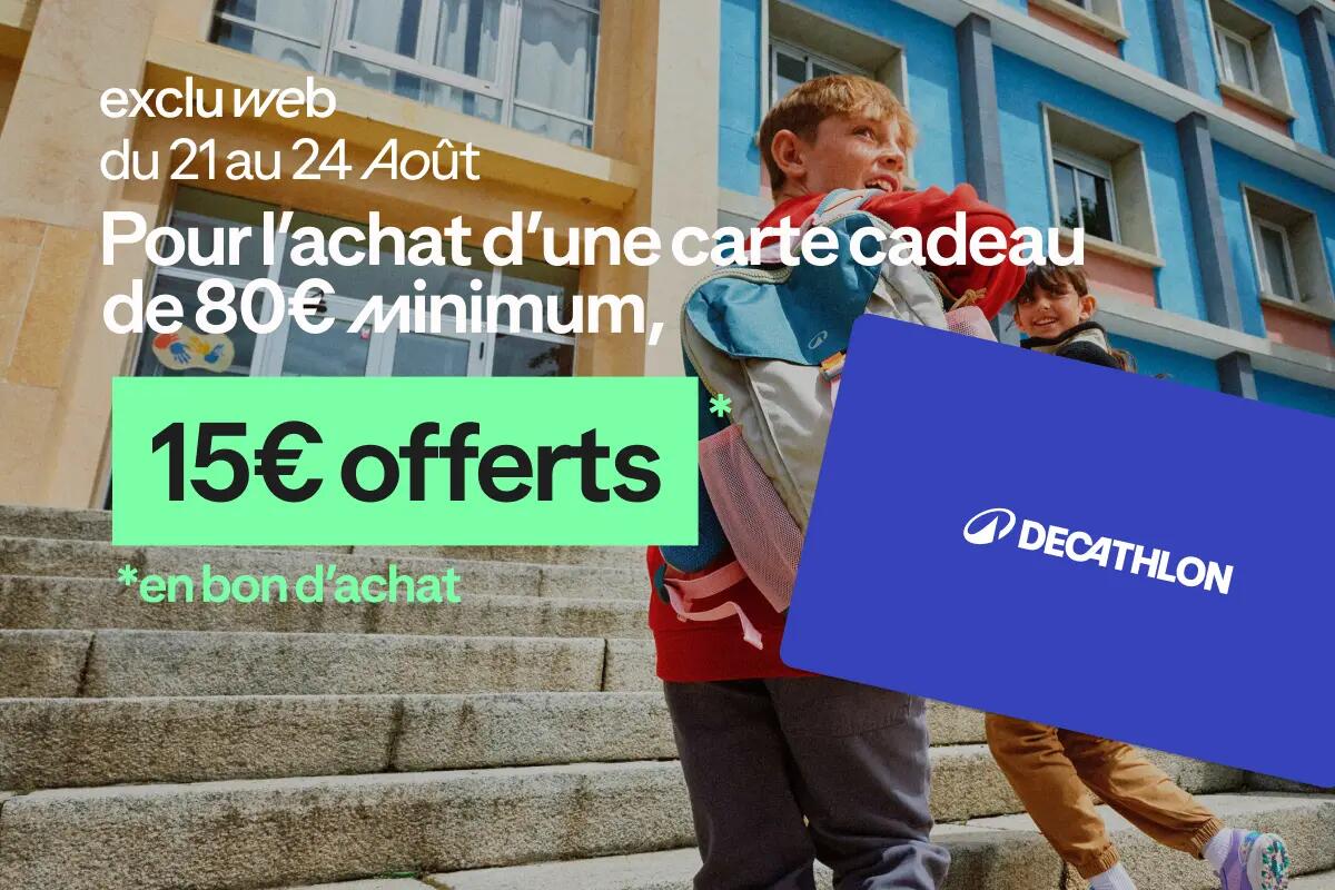 Exclu web : du 21 au 24 août, pour l'achat d'une carte cadeau de 80€ minimum, 15€ offerts en bon d'achat