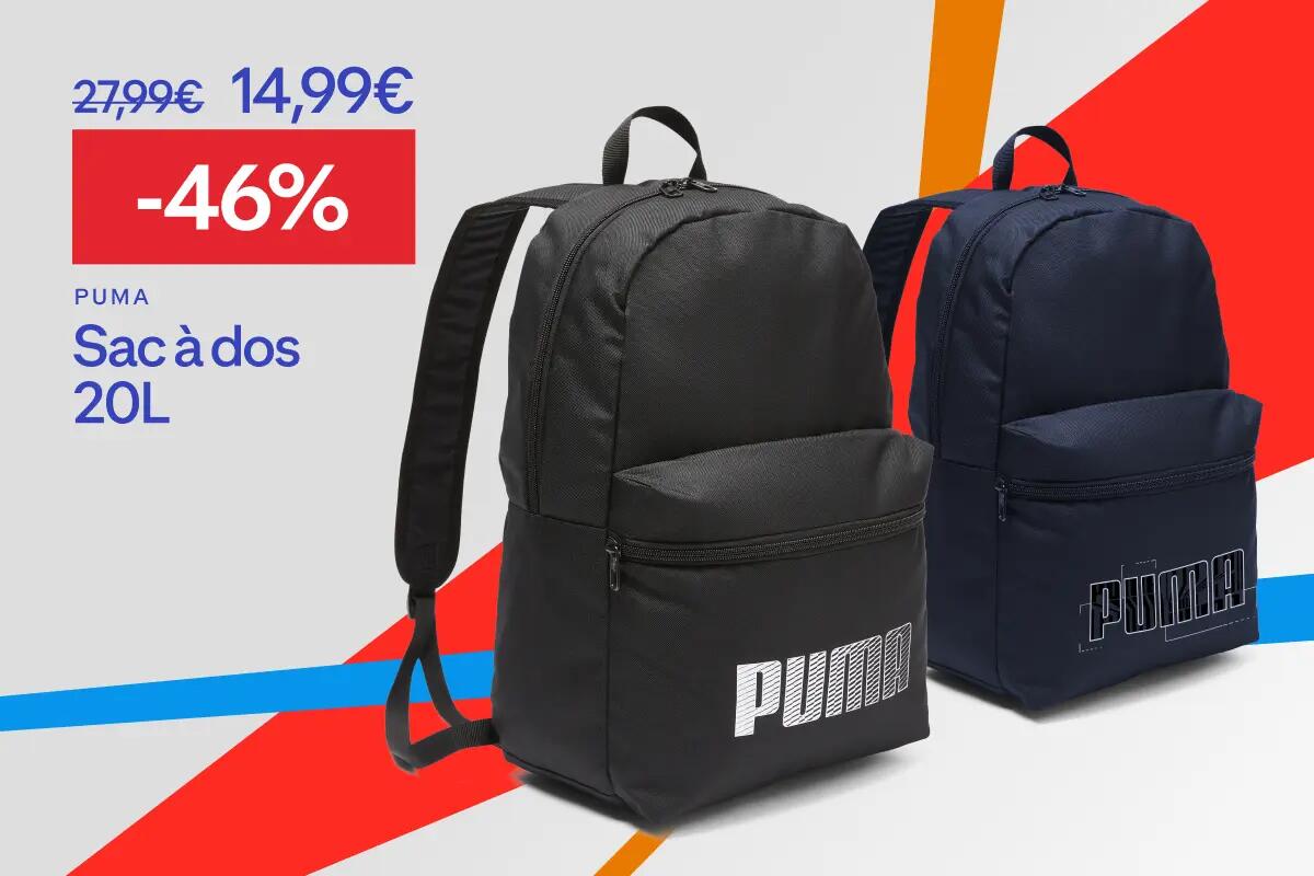 PUMA Sac à dos PUMA noir 20L à 14,99€ au lieu de 27,99 € soit 46% de réduction
