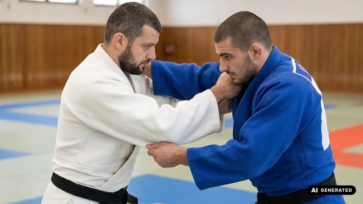 Dwóch mężczyzn trenujących kumi kata