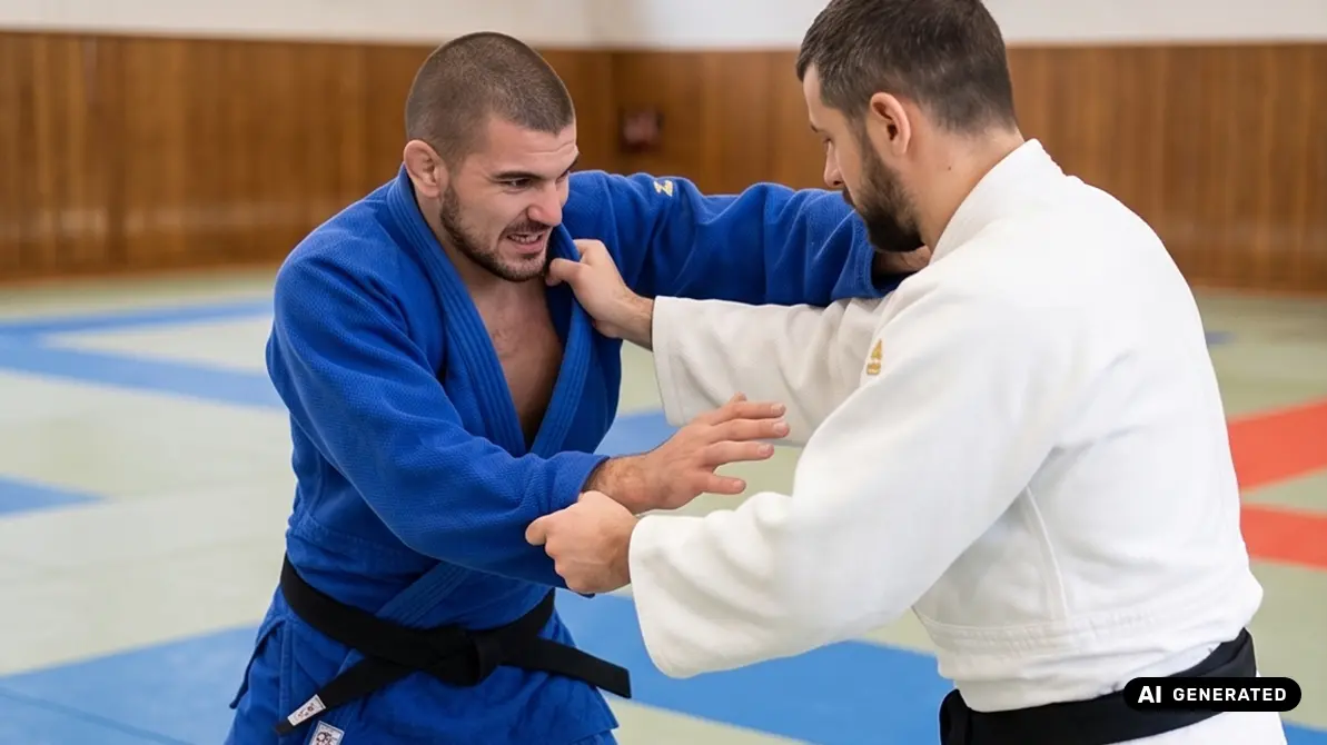 Dwóch mężczyzn trenujących kumi kata